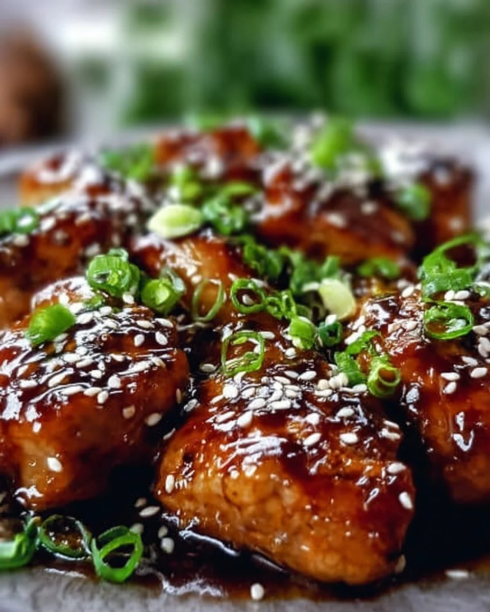 Airfryer Teriyaki-Hähnchen serviert auf einem Teller