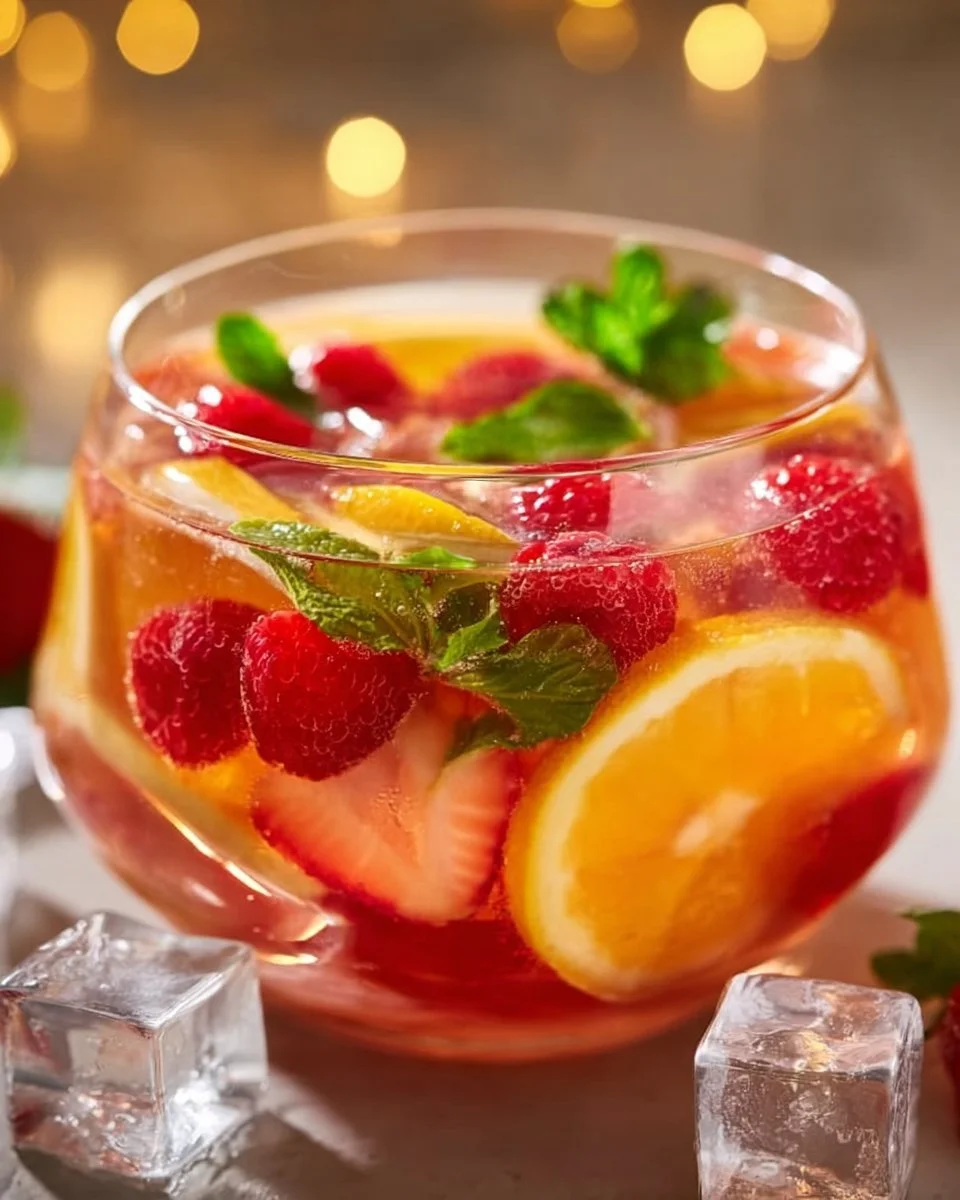 Bunte alkoholische Bowle in einer Schüssel, ideal für Feiern und Zusammenkünfte.