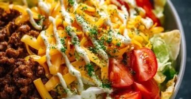 Big Mac Cheeseburger Salat Bowl mit frischem Gemüse und Soße