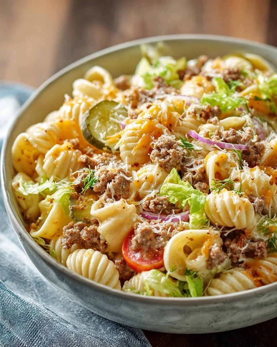Big Mac Nudelsalat mit frischen Zutaten und Dressing