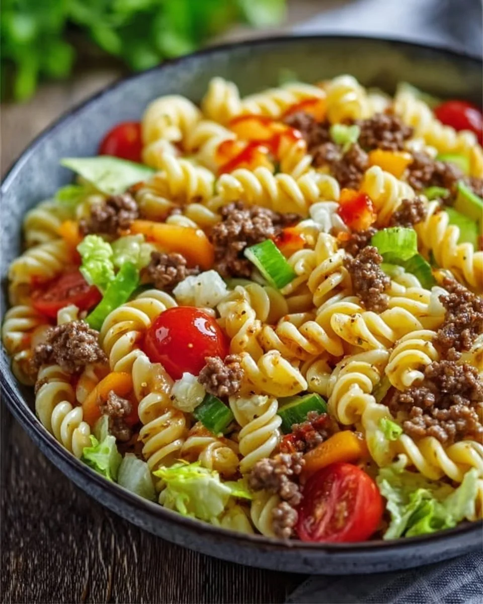 Big Mac Pastasalat mit frischen Zutaten und herzhaftem Dressing