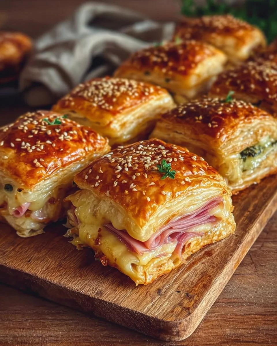 Blätterteig-Puten-Käse-Snacks frisch aus dem Ofen serviert