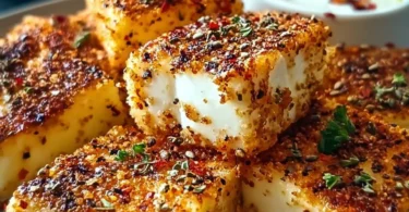 Crispy Feta aus dem Airfryer auf einem Teller serviert