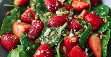 Erdbeer-Spinat-Salat mit frischen Zutaten auf einem Teller