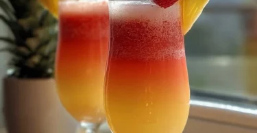 Erfrischende Ananas Pink Limonade in einem Glas mit frischen Ananasstücken