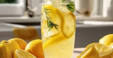Erfrischende Limonade in einem Glas mit Zitrone und Minze