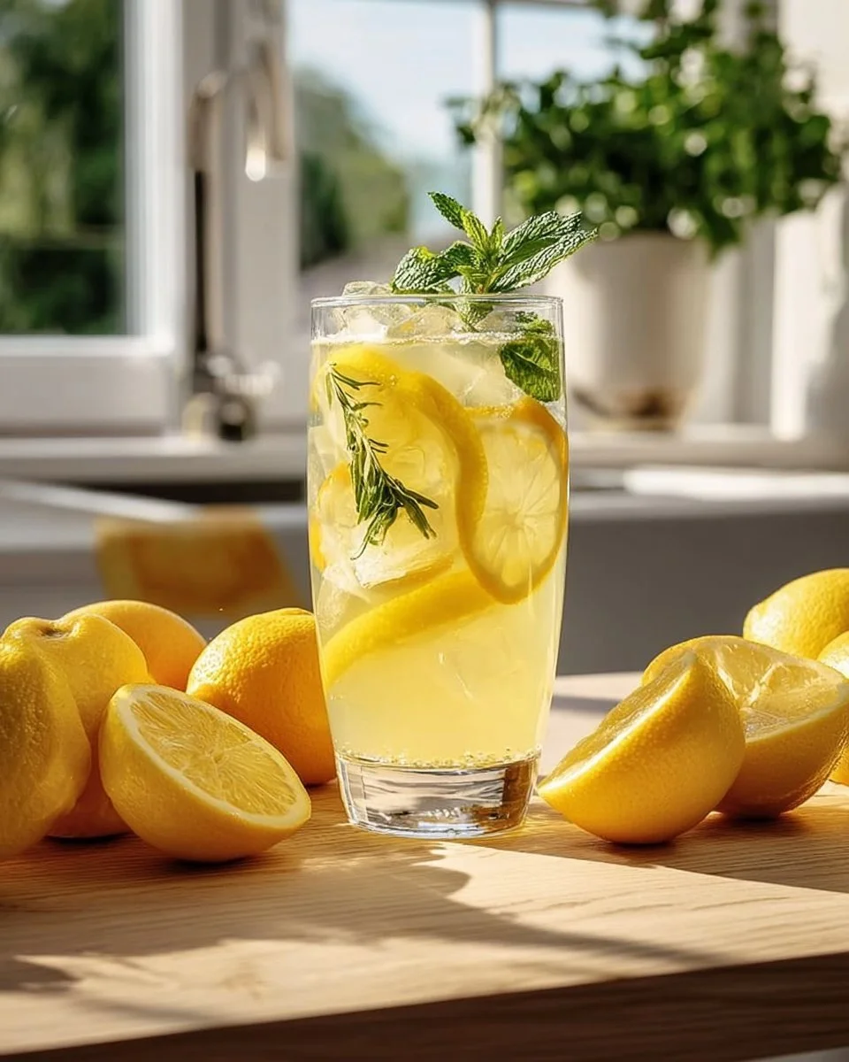 Erfrischende Limonade in einem Glas mit Zitrone und Minze