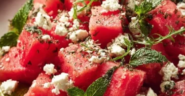 Erfrischender Wassermelonen-Feta-Sommersalat mit Minze
