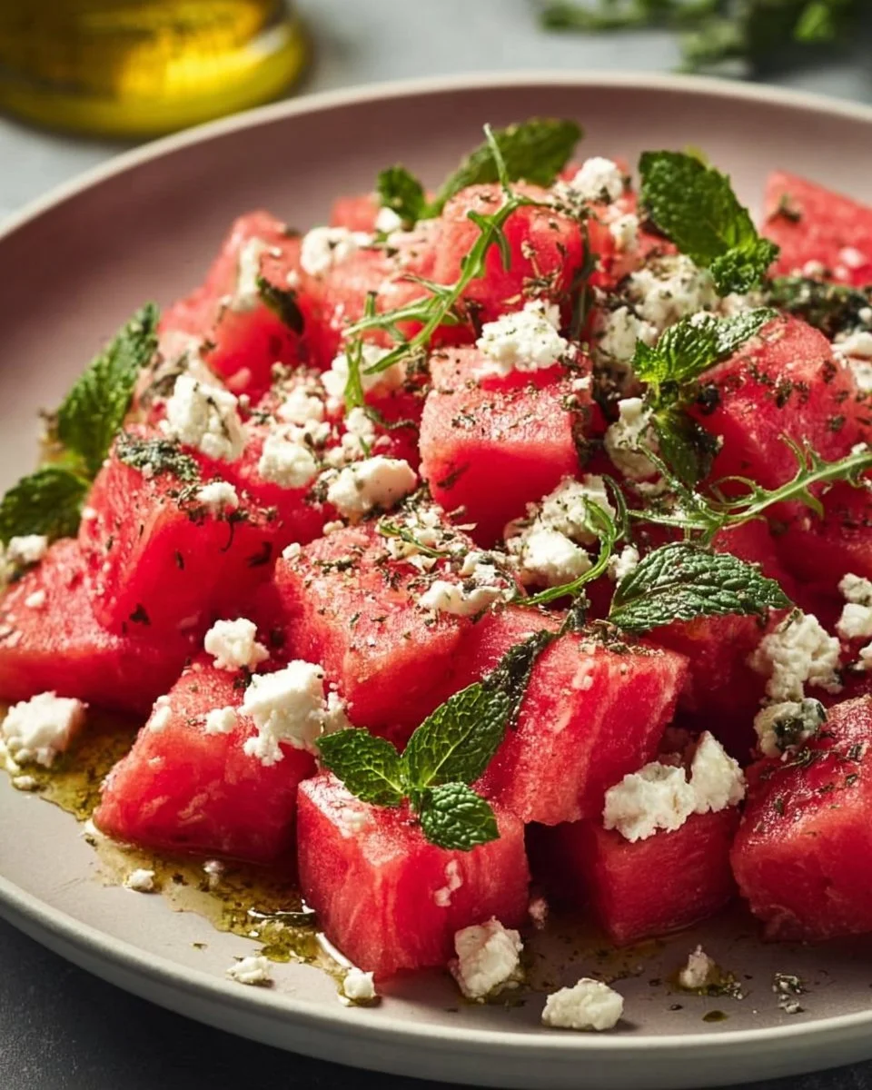 Erfrischender Wassermelonen-Feta-Sommersalat mit Minze