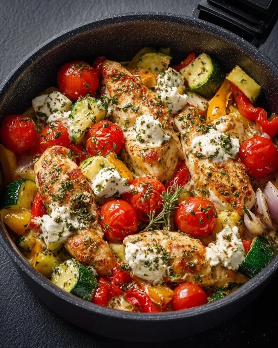 Feta-Hähnchen Pfanne im Airfryer zubereitet