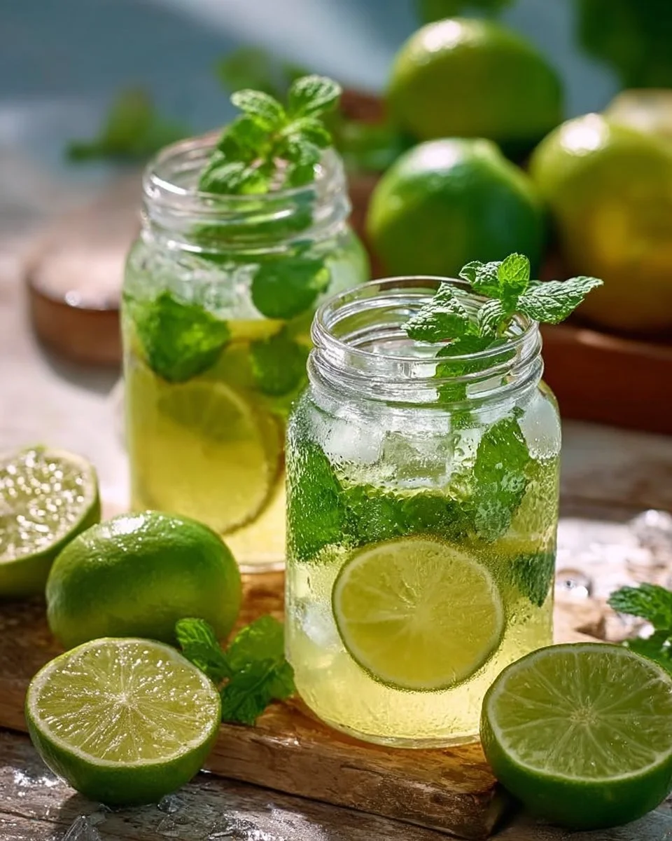 Erfrischende Limetten-Limonade mit frischer Minze und Limetten
