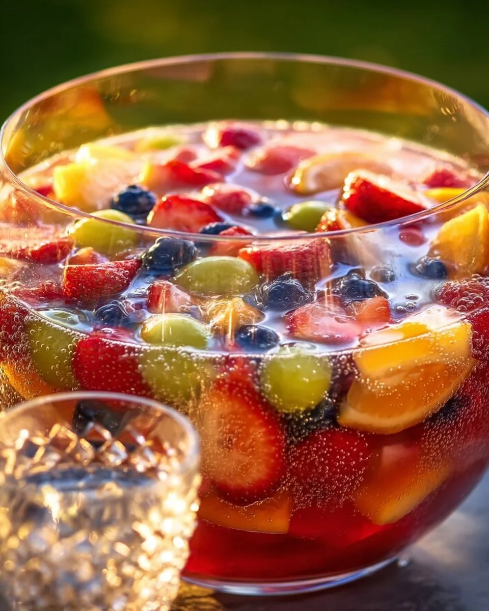 Erfrischende fruchtige Bowle in einem dekorativen Glas