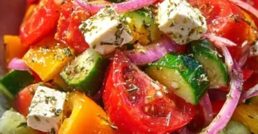 Griechischer Bauernsalat mit Tomaten, Gurken, Oliven und Feta Käse