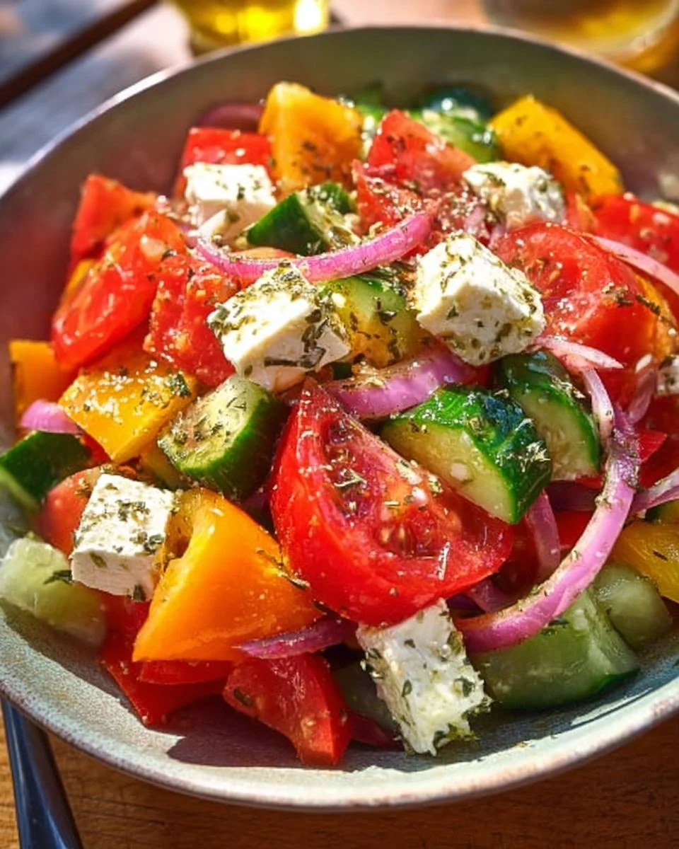 Griechischer Bauernsalat mit Tomaten, Gurken, Oliven und Feta Käse