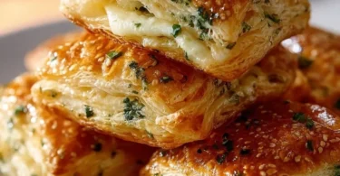 Kräuter-Käse-Blätterteig-Häppchen auf einem Teller serviert