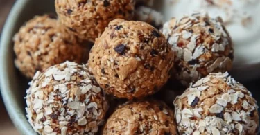 Herzhafte Protein-Snackbällchen auf einem Teller serviert