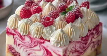 Himbeer-Wirbel-Käsekuchen mit fruchtigen Himbeeren und cremiger Käsefüllung