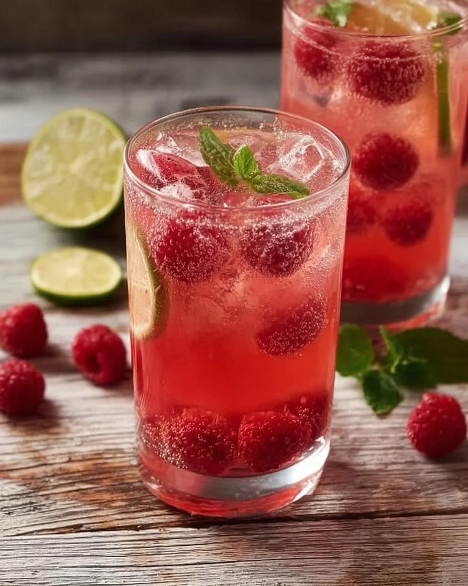 Erfrischende Himbeerlimonade ohne Zucker in einem Glas auf einem Tisch.