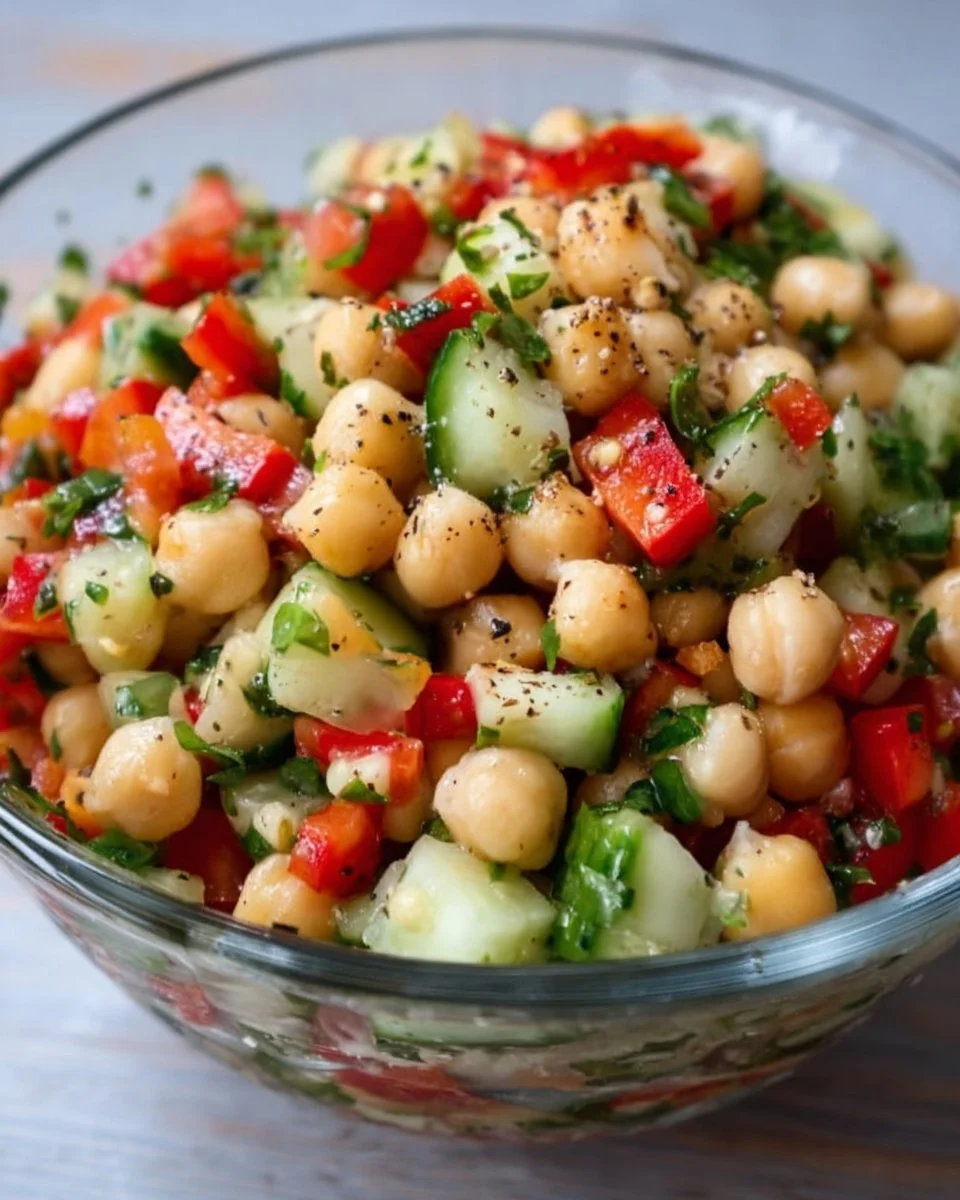 Bunte Schüssel mit frisch zubereitetem Kichererbsensalat