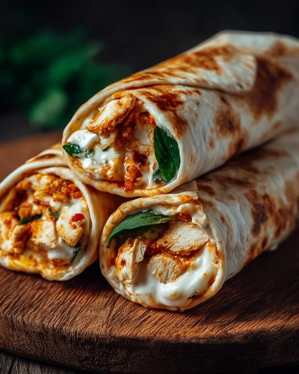 Knusprige Hähnchen-Mozzarella-Wraps aus dem Airfryer auf einem Teller