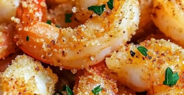 Knusprige Knoblauch-Parmesan-Garnelen serviert mit Zitrone und Petersilie
