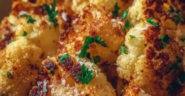 Knuspriger Blumenkohl aus dem Airfryer auf einem Teller serviert
