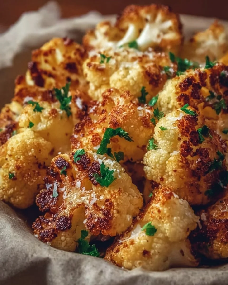 Knuspriger Blumenkohl aus dem Airfryer auf einem Teller serviert