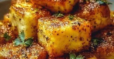Knuspriger Feta aus dem Airfryer, serviert mit frischen Kräutern und Olivenöl