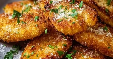 Knuspriges Parmesan Hähnchen, zubereitet im Airfryer für ein einfaches Abendessen.