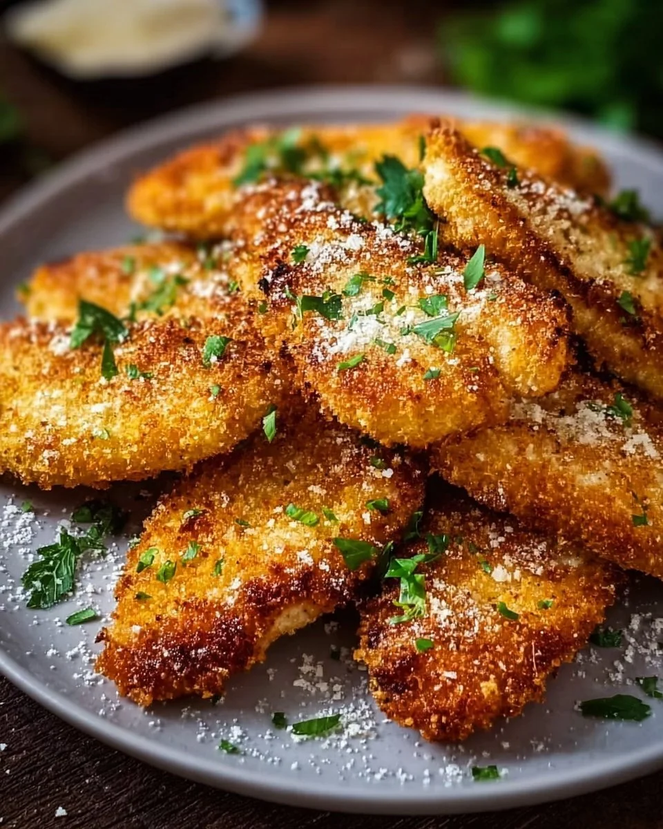 Knuspriges Parmesan Hähnchen, zubereitet im Airfryer für ein einfaches Abendessen.