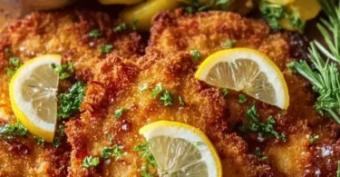 Knuspriges Zwiebel-Schnitzel aus der Heißluftfritteuse auf einem Teller serviert