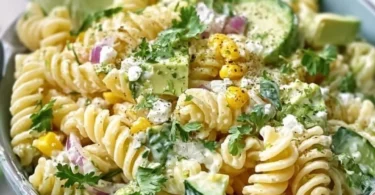 Koriander und Limetten-Pasta-Salat auf einem Teller serviert