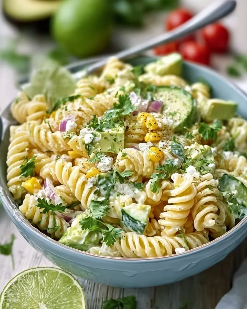 Koriander und Limetten-Pasta-Salat auf einem Teller serviert