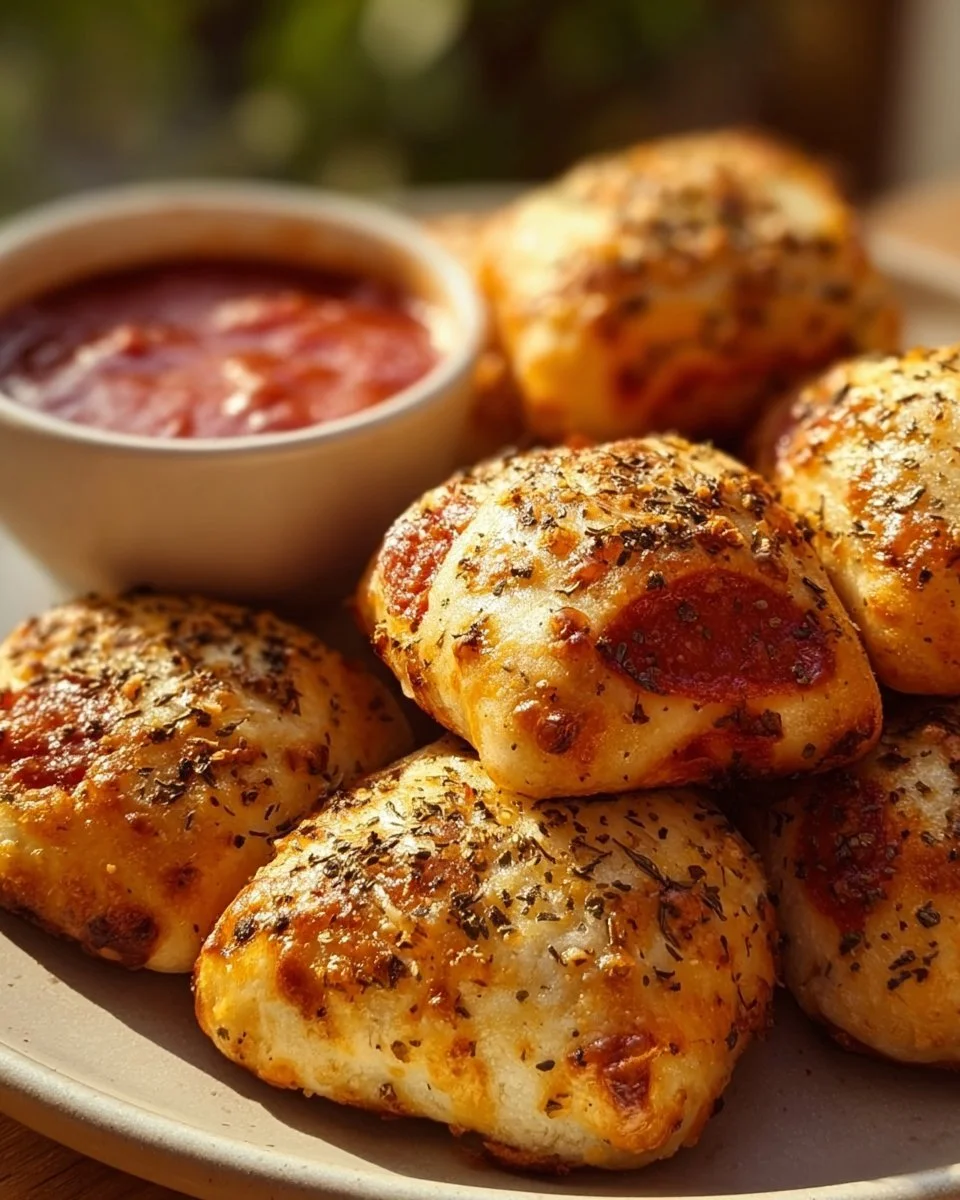 Krosse Heißluftfritteusen-Pizzaröllchen frisch zubereitet auf einem Teller.