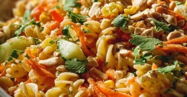 Erfrischender Limetten Crunch Nudelsalat mit Gemüse und Limetten-Dressing