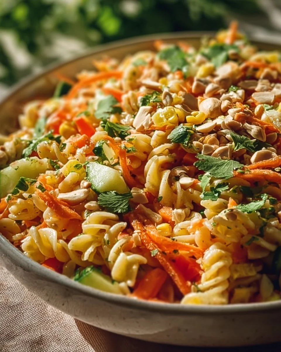 Erfrischender Limetten Crunch Nudelsalat mit Gemüse und Limetten-Dressing
