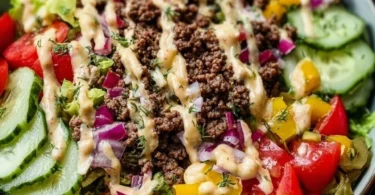 Low-Carb Big Mac Salat mit frischem Gemüse und herzhaften Zutaten