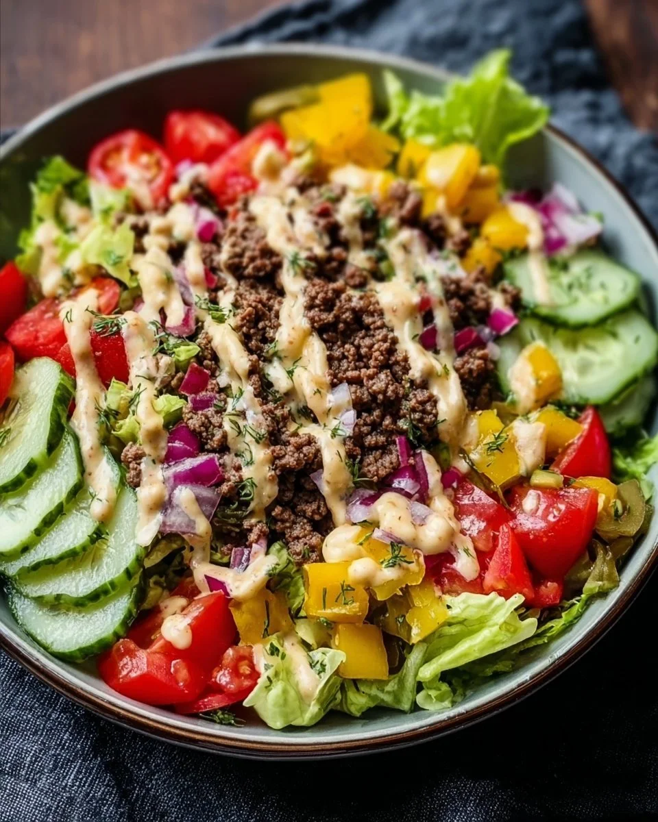 Low-Carb Big Mac Salat mit frischem Gemüse und herzhaften Zutaten