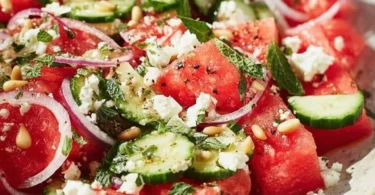 Erfrischender Melonen-Feta-Salat mit frischen Zutaten und Feta-Käse