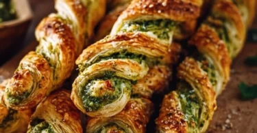 Leckere Pesto-Drehungen auf einem Teller serviert