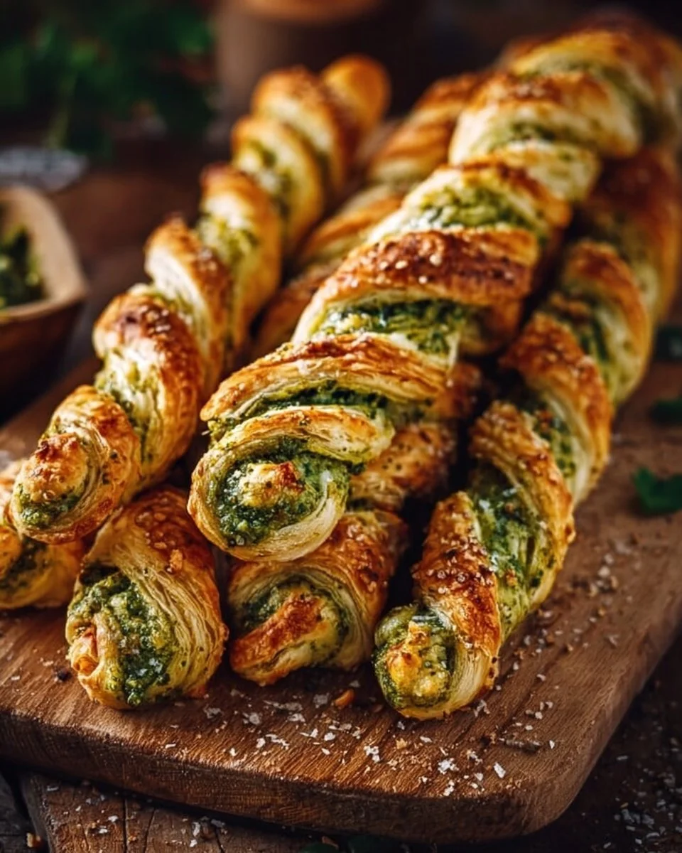 Leckere Pesto-Drehungen auf einem Teller serviert