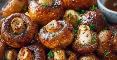 Köstliche Pilze aus der Heißluftfritteuse, perfekt zubereitet und serviert.