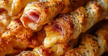 Rinder-Schinken-Käse-Sticks auf einem Tisch, ideal für Snacks und Partys