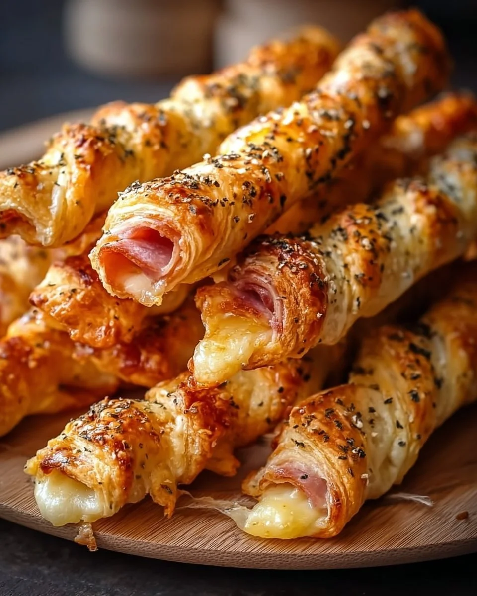 Rinder-Schinken-Käse-Sticks auf einem Tisch, ideal für Snacks und Partys