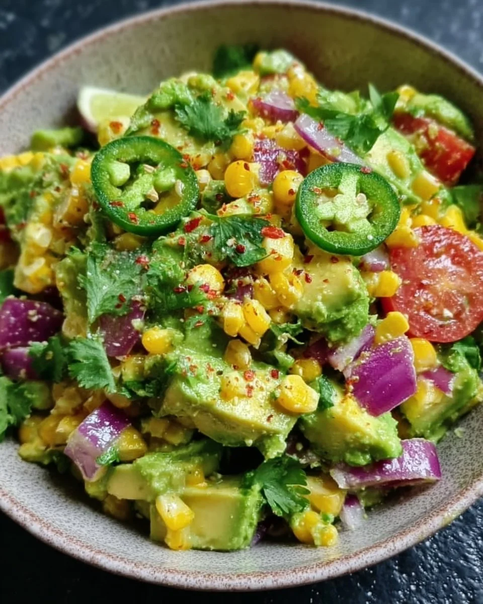 Frühlings-Avocado-Mais-Salat mit Limette im Schalenstil
