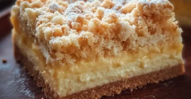 Leckerer Streuselkuchen mit Pudding auf einem Teller serviert