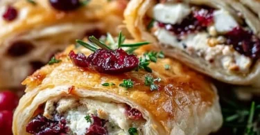 Weihnachts-Cranberry-Feta-Wickel auf einem festlichen Tisch angerichtet