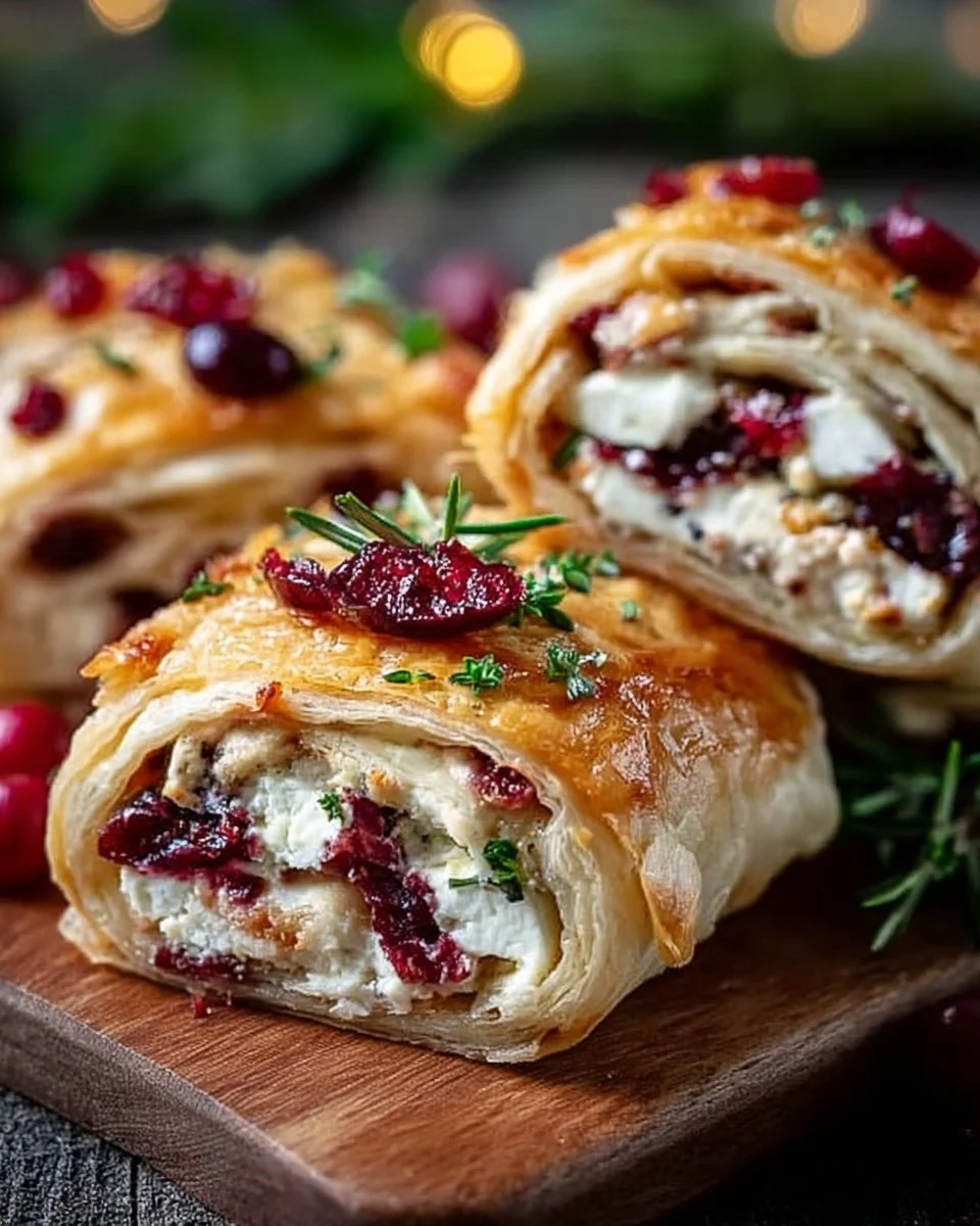 Weihnachts-Cranberry-Feta-Wickel auf einem festlichen Tisch angerichtet
