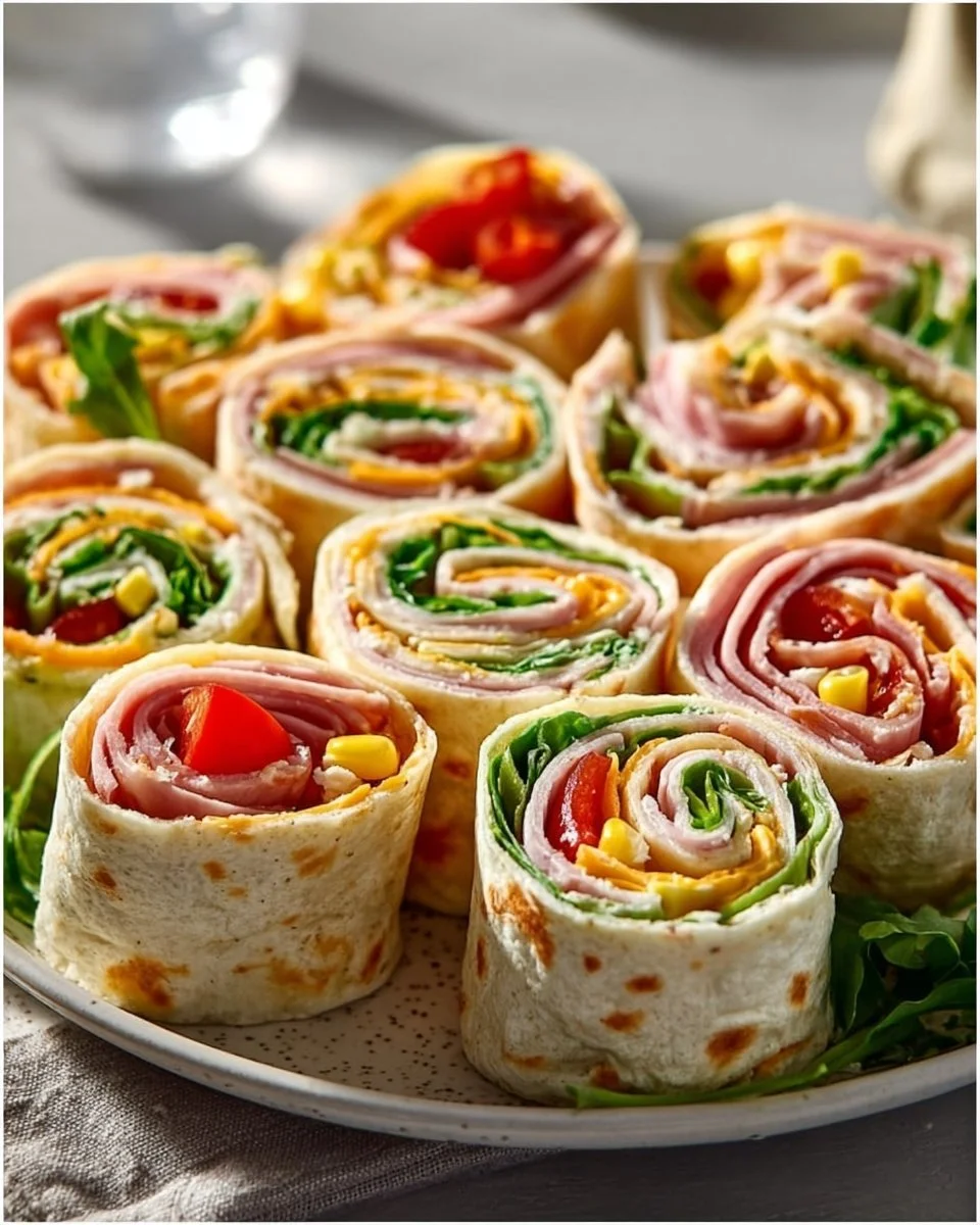 Ein Tablett mit beliebten Wrap Röllchen gefüllt mit frischen Zutaten
