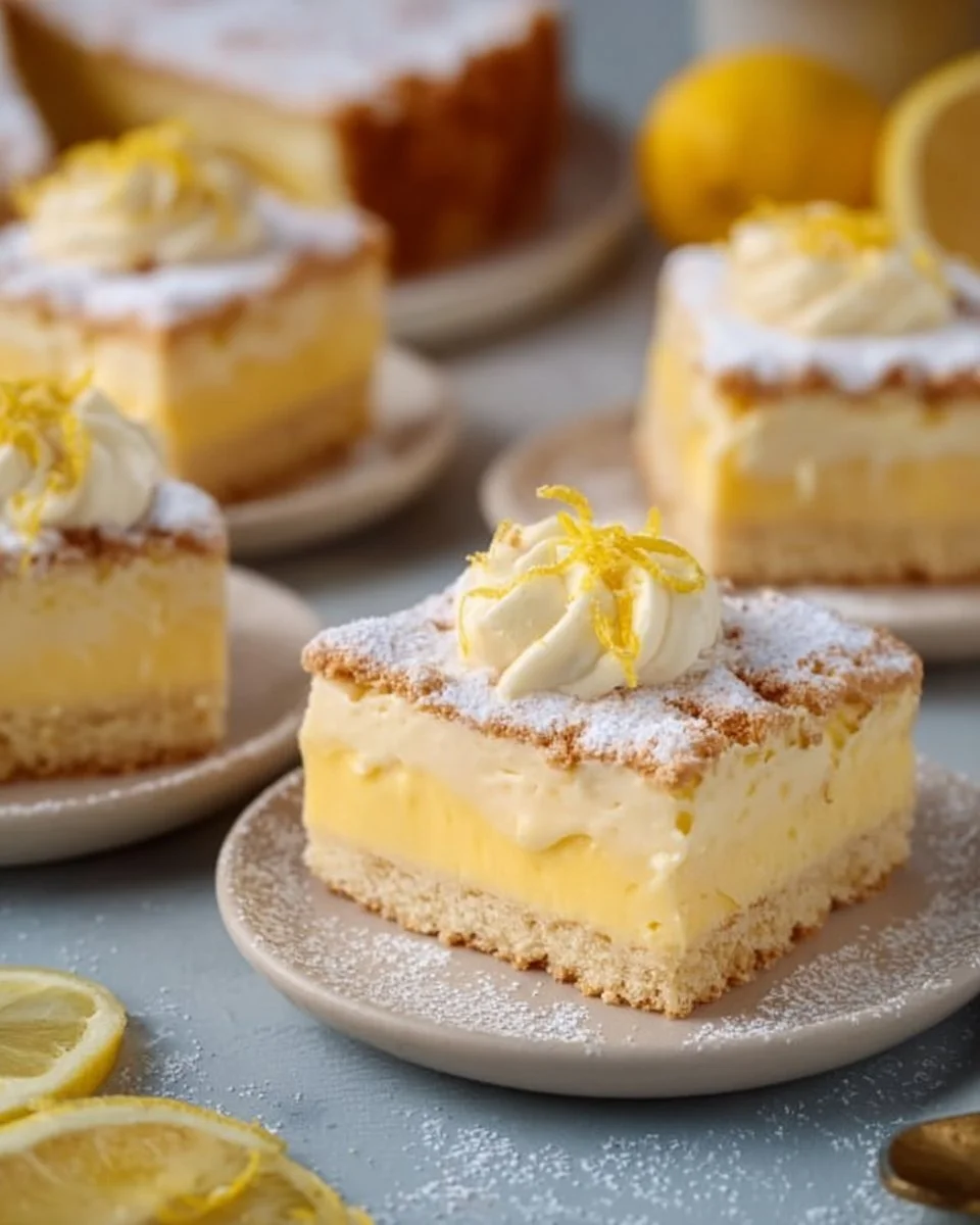 Zitronen-Butterkeks-Kuchen auf einem eleganten Teller mit frischen Zitronen
